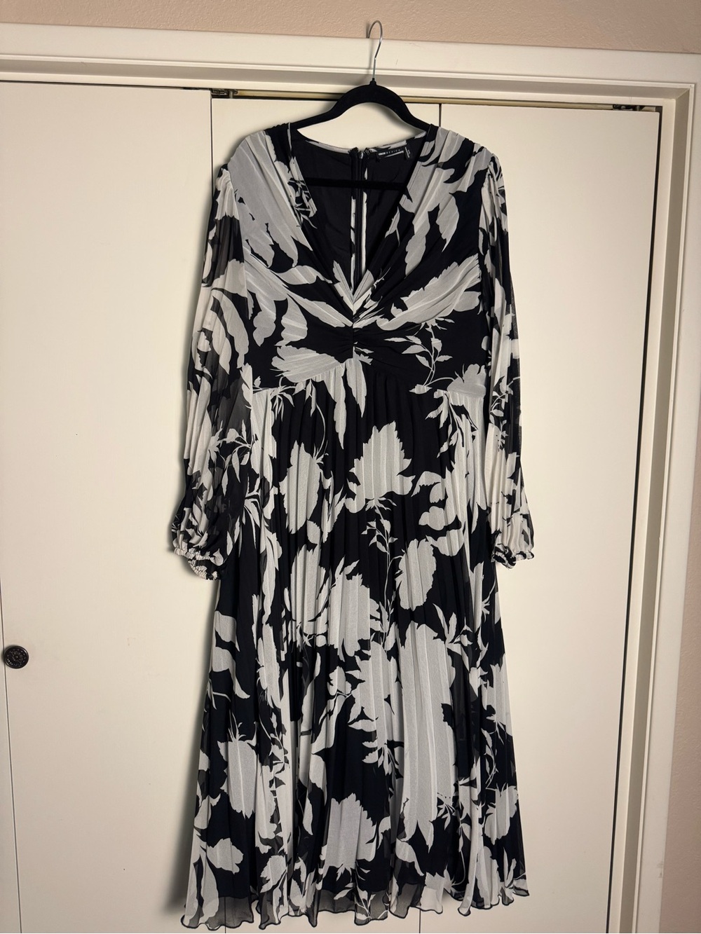 ASOS Black and White Floral Pleated Midi Dress